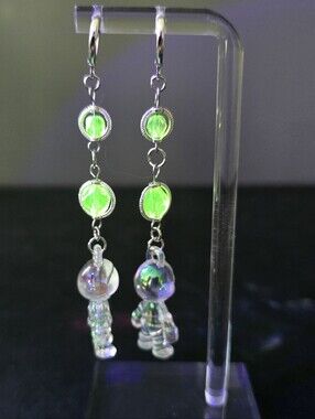 Astronaut Earrings - Uranium Glass Besds